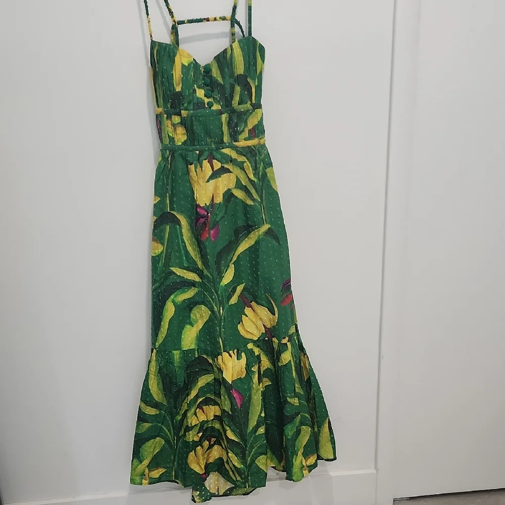 FARM Rio green banana aquarela midi dress - Picture 2 of 9